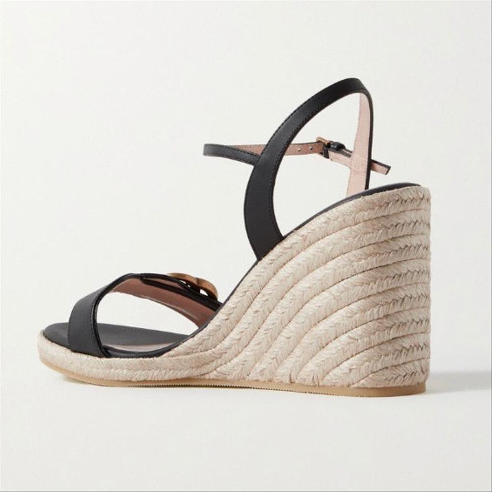 GUCCI Aitana 85 Marmont gg logo leather sandals espadrilles wedges - Picture 3 of 4